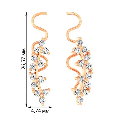Сережки-клаймбери з червоного золота з фіанітами (арт. 110669)
