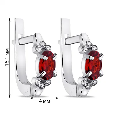 Срібні сережки з червоним альпінітом і фіанітами (арт. 7502/937аксю)