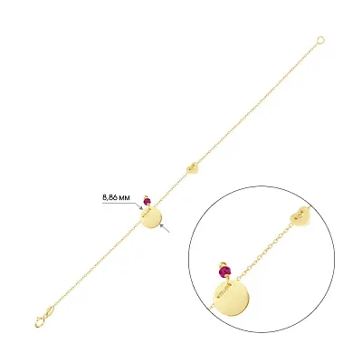 Браслет «Монета» з жовтого золота з фіанітом (арт. 322832жк)