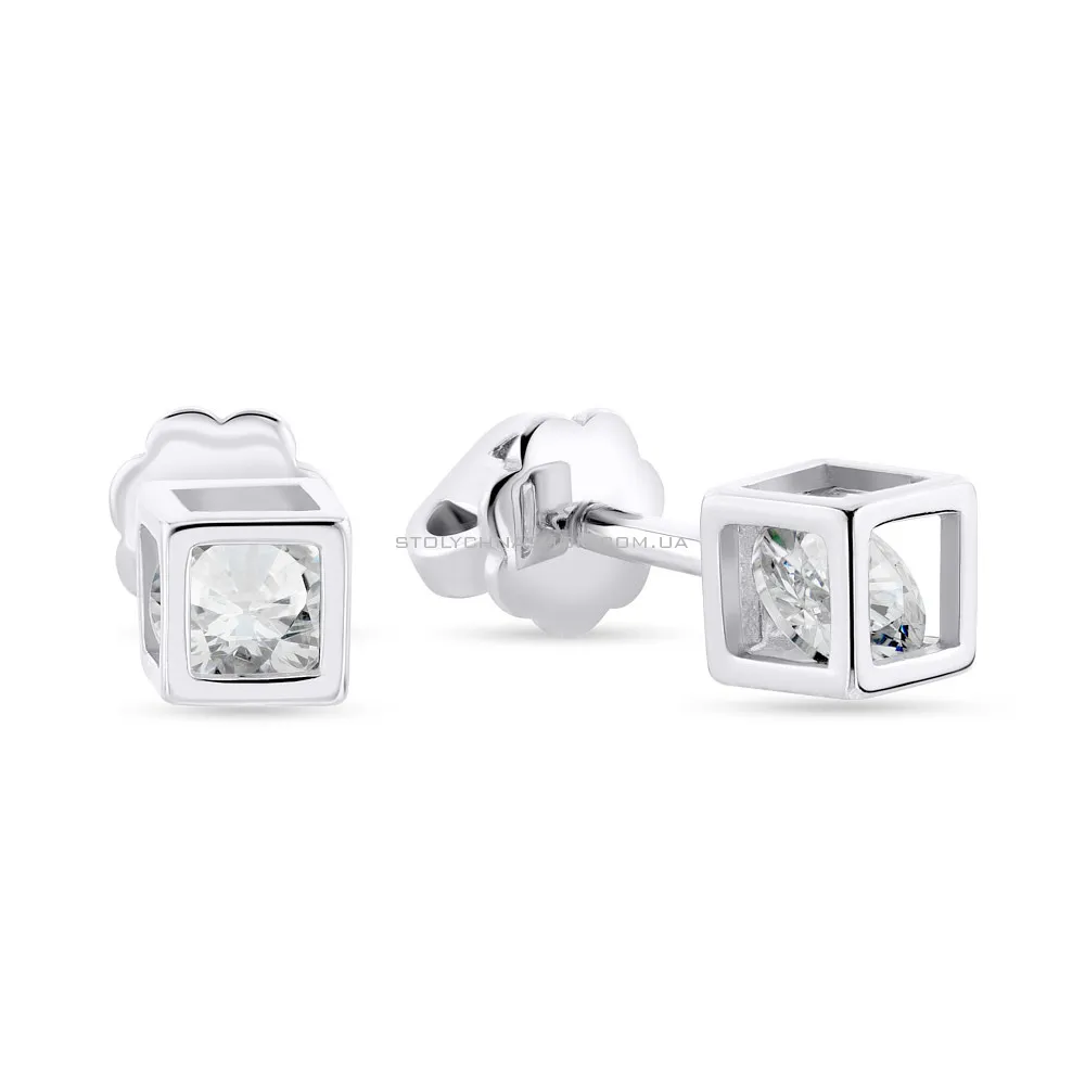 Сережки в формі куба зі срібла з фіанітами  (арт. 7518/т262667) - цена