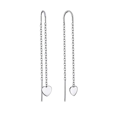 Срібні сережки протяжки з сердечками (арт. 7502/3384)