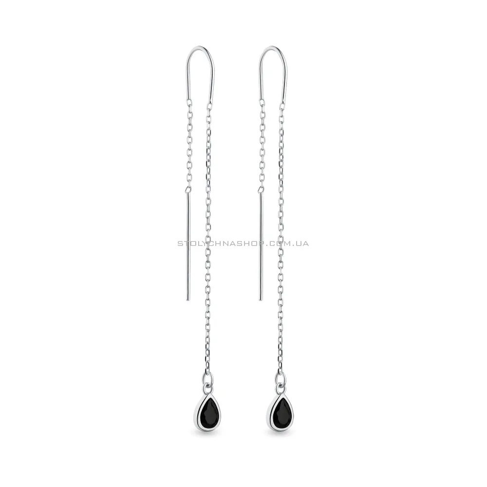 Сережки-протяжки зі срібла з чорним фіанітом (арт. 7502/4862ч)