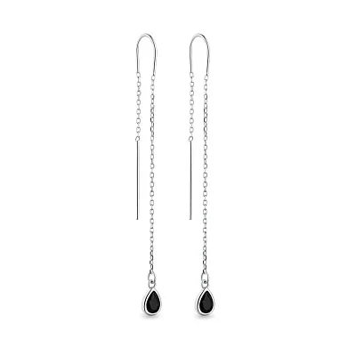 Серьги-протяжки из серебра с черным фианитом (арт. 7502/4862ч)