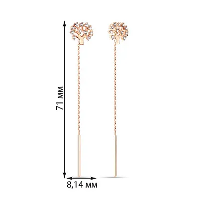 Золоті сережки-протяжки «Дерево» з фіанітами (арт. 107666)