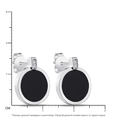 Серьги-пусеты из серебра с ониксом и фианитами (арт. 7518/5853о)