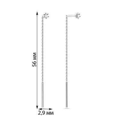 Сережки-протяжки з білого золота з діамантами  (арт. С011266010б)