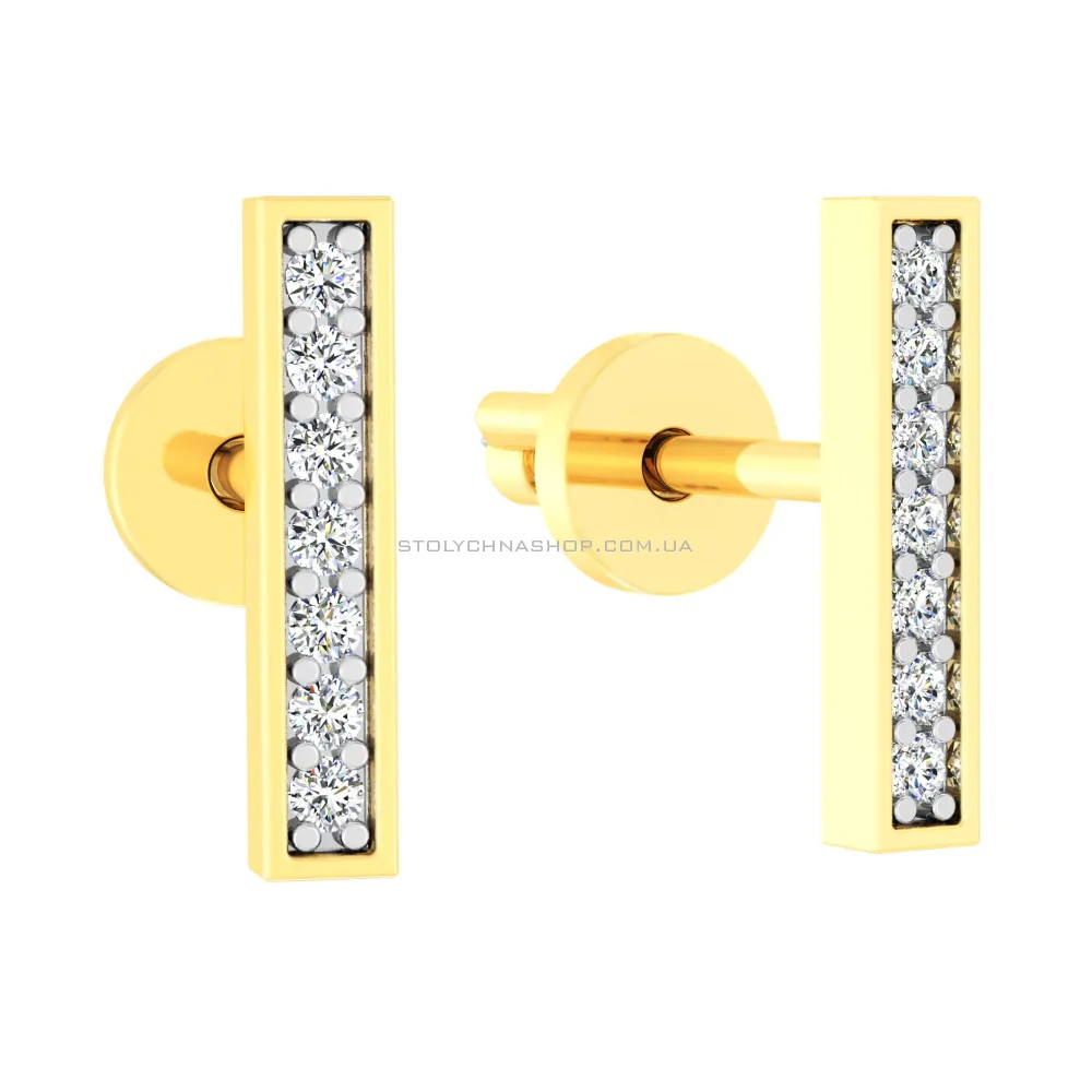 Сережки-пусеты из желтого золота с фианитами (арт. 110599ж)