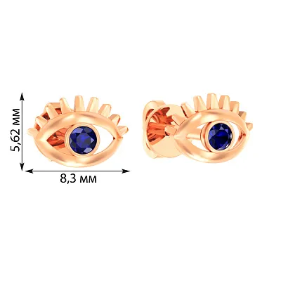 Серьги-пусеты из красного золота с синими фианитами  (арт. 111185с)