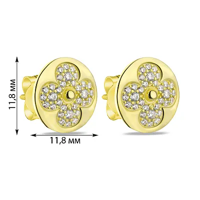 Серьги-пусеты из серебра с желтым родированием и фианитами (арт. 7518/6412ж)