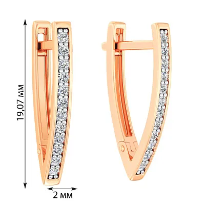 Сережки з червоного золота з білими фіанітами (арт. 110685)