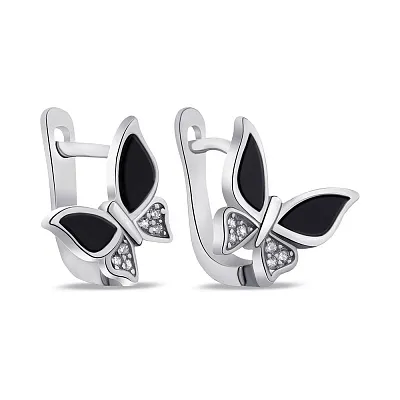 Срібні сережки Метелики з чорною емаллю (арт. 7502/СК2ОФ/2010)