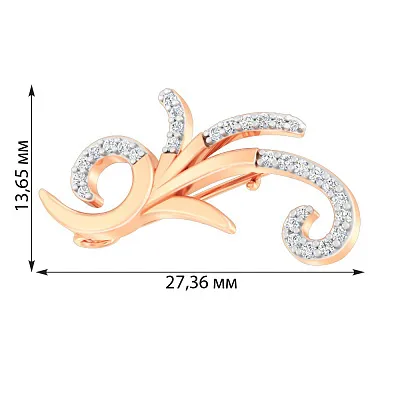 Брошка з червоного золота з фіанітами (арт. 360096)