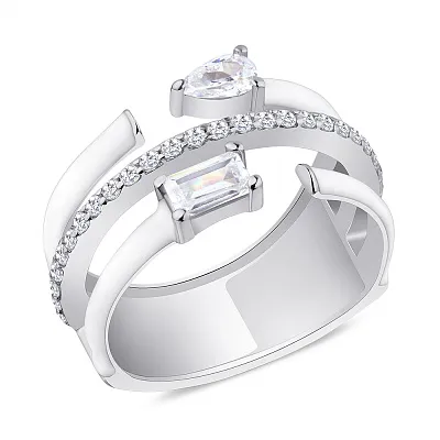 Широкое кольцо из серебра с фианитами и с эмалью  (арт. 7501/5937еб)