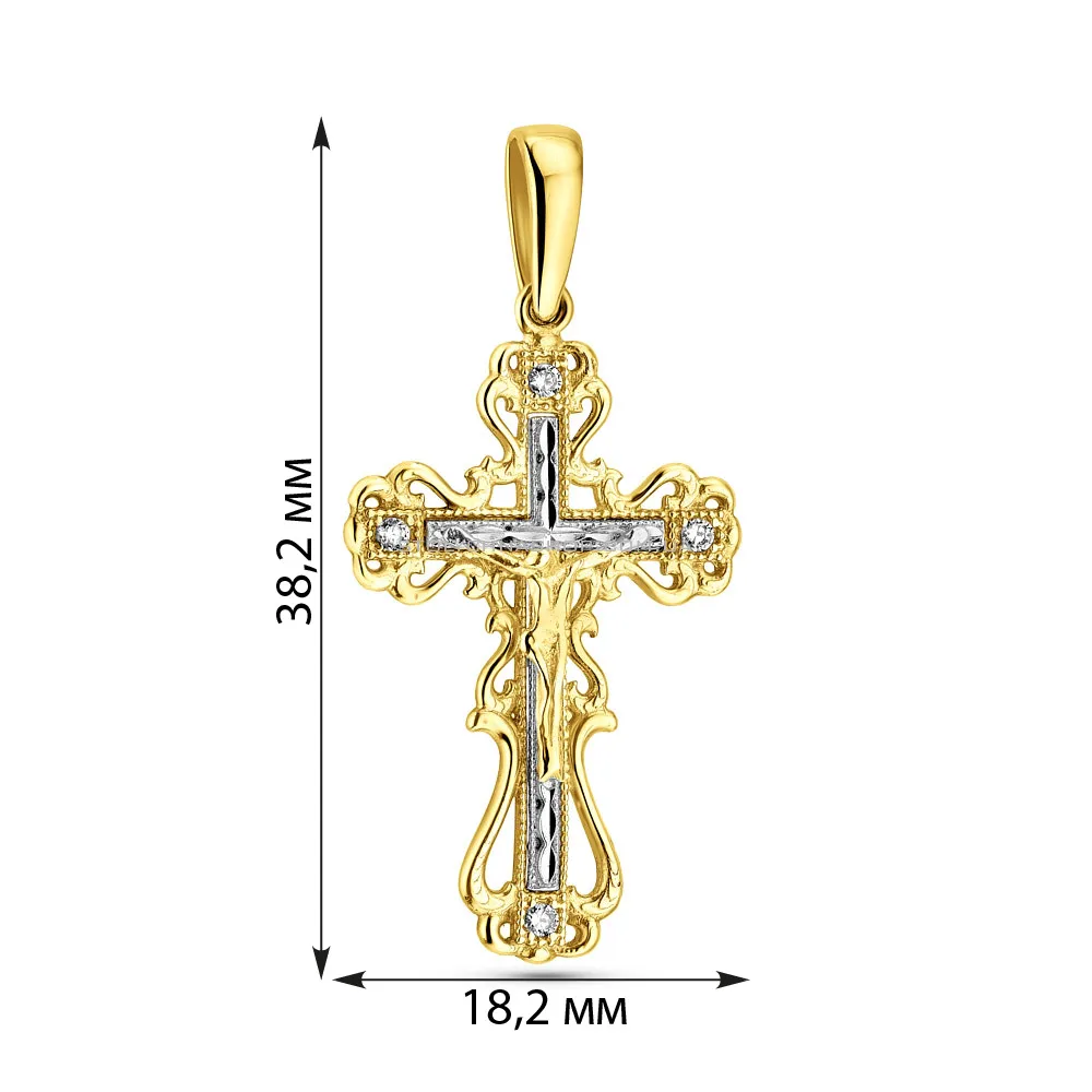 Хрест з комбінованого золота з фіанітами (арт. 500276жб) - 2 - цена