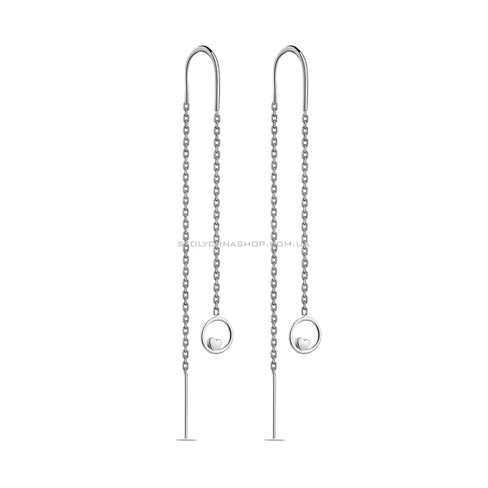 Длинные серьги-протяжки серебряные с сердечками  (арт. 7502/4792)