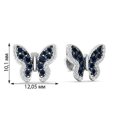 Золоті сережки Метелики з сапфірами і діамантами (арт. Т011632бс)