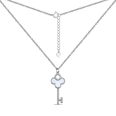Срібне кольє Ключ з перламутром та фіанітами (арт. 7507/1874п)