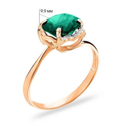 Золотое кольцо с зеленым кварцем и фианитами (арт. 140564Пз)