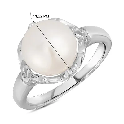 Серебряное кольцо с жемчугом и фианитами (арт. 7501/4978жб)