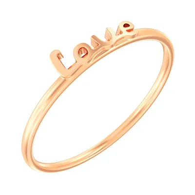 Тонкое золотое кольцо "Love" в красном цвете металла  (арт. 140900)