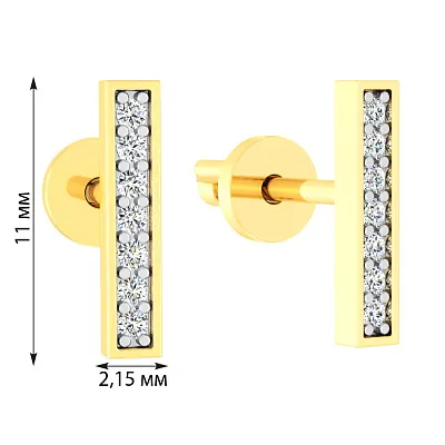 Сережки-пусети з жовтого золота з фіанітами (арт. 110599ж)