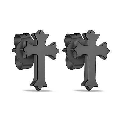 Срібні сережки-пусети Хрестики з чорним родіюванням (арт. 7518/6900ч)
