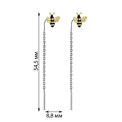 Сережки-протяжки зі срібла з жовтим родіюванням (арт. 7502/С24Ч/1326бжеч)