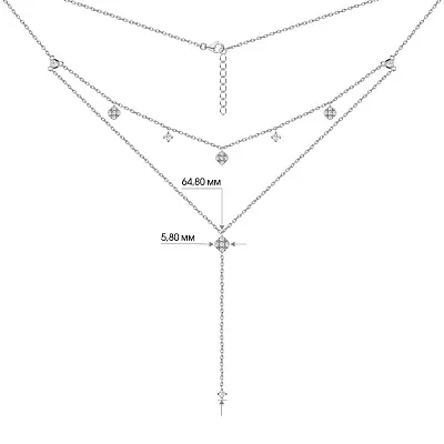 Подвійне кольє зі срібла з підвісками і з фіанітами  (арт. 7507/1352)