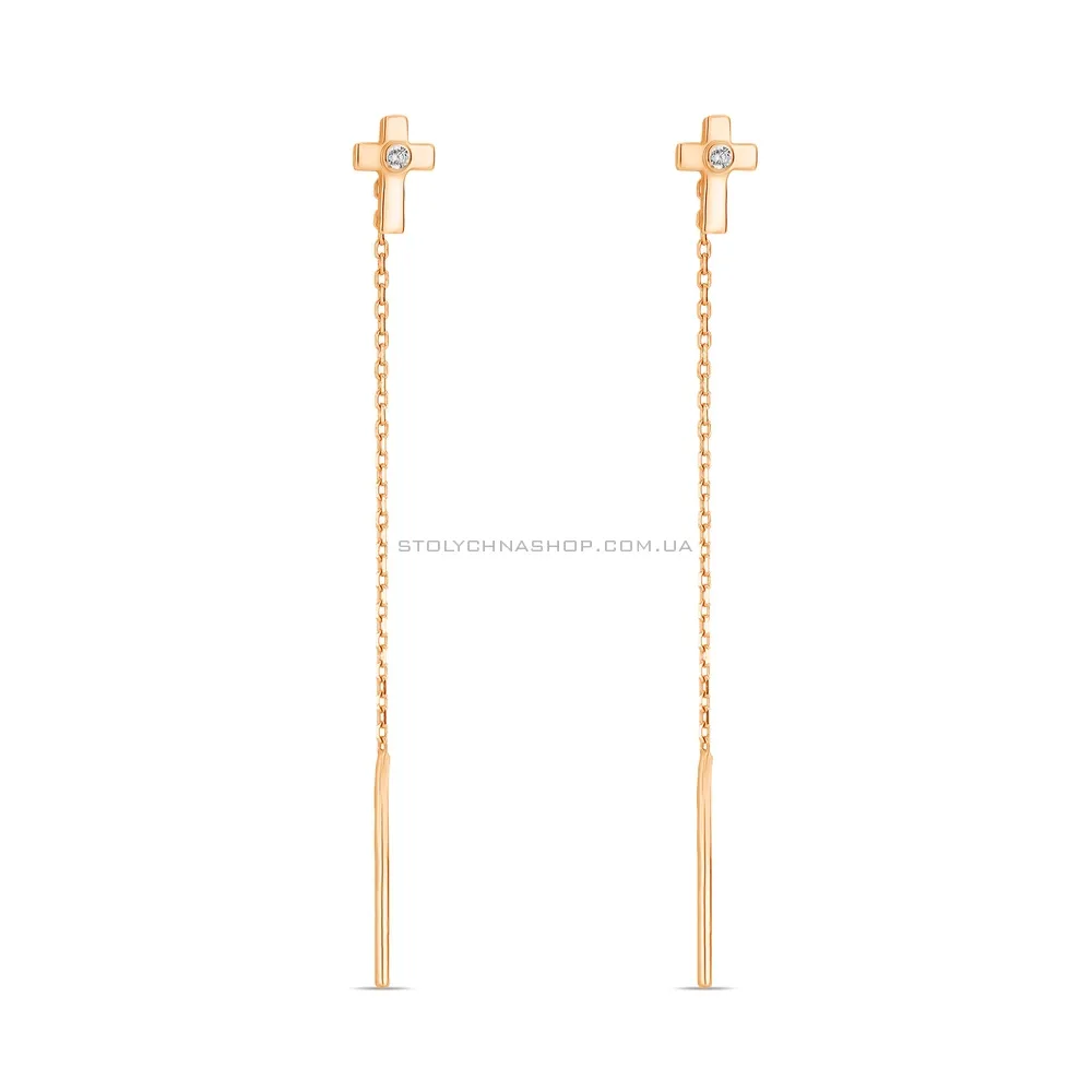 Золоті сережки-протяжки з хрестиками  (арт. 107364)