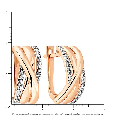 Золотые серьги в красном цвете металла с фианитами (арт. 108152)