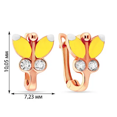 Сережки для детей «Бабочки» из золота с фианитами (арт. 104815еж)