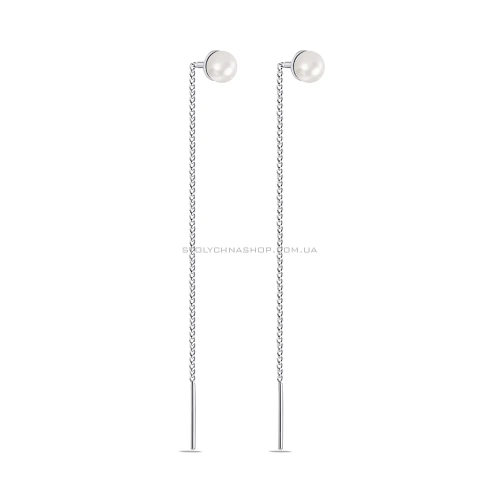Сережки-протяжки зі срібла з перлами (арт. 7502/1166жб) - цена