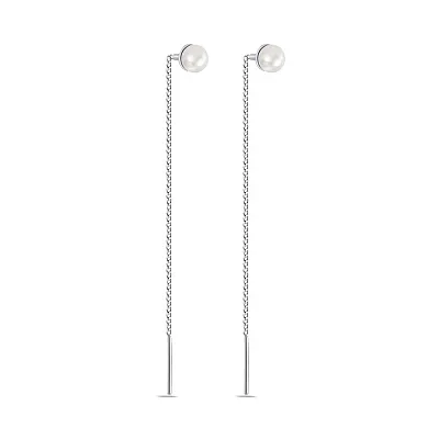Сережки-протяжки зі срібла з перлами (арт. 7502/1166жб)