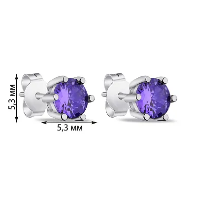 Срібні сережки-пусети з фіолетовими альпінітами (арт. 7518/5290/3аф)