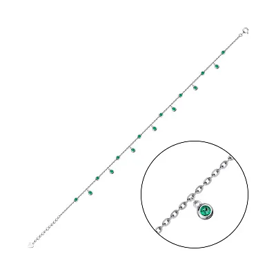 Срібний браслет на ногу з зеленими альпінітами  (арт. 7509/3113аз)