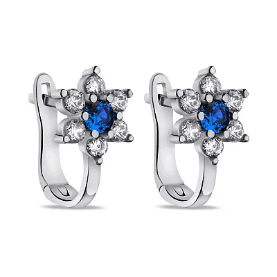Срібні сережки Квітка із синім альпінітом і фіанітами (арт. 7502/9461ас)