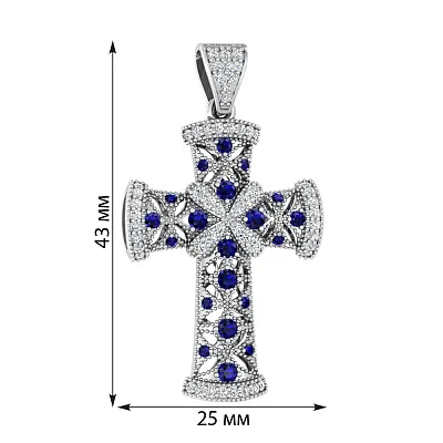 Золота підвіска-хрестик з сапфірами і діамантами (арт. П011013бс)