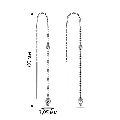 Золотые серьги-протяжки в белом цвете металла (арт. 107922б)