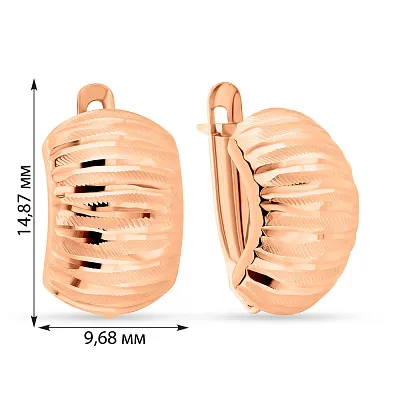 Сережки з червоного золота з алмазною насічкою  (арт. 104355)