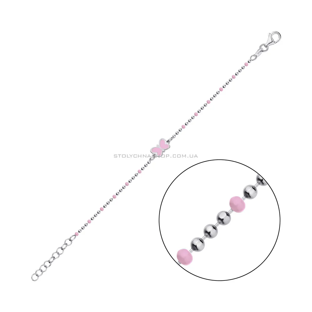 Серебряный браслет для детей с розовой эмалью (арт. 7509/3622ер)