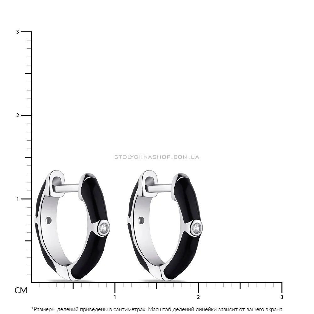 Сережки-кільця зі срібла з фіанітами і з чорною емаллю  (арт. 7502/4820/10еч)