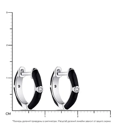 Серьги-кольца из серебра с фианитами и с черной эмалью  (арт. 7502/4820/10еч)