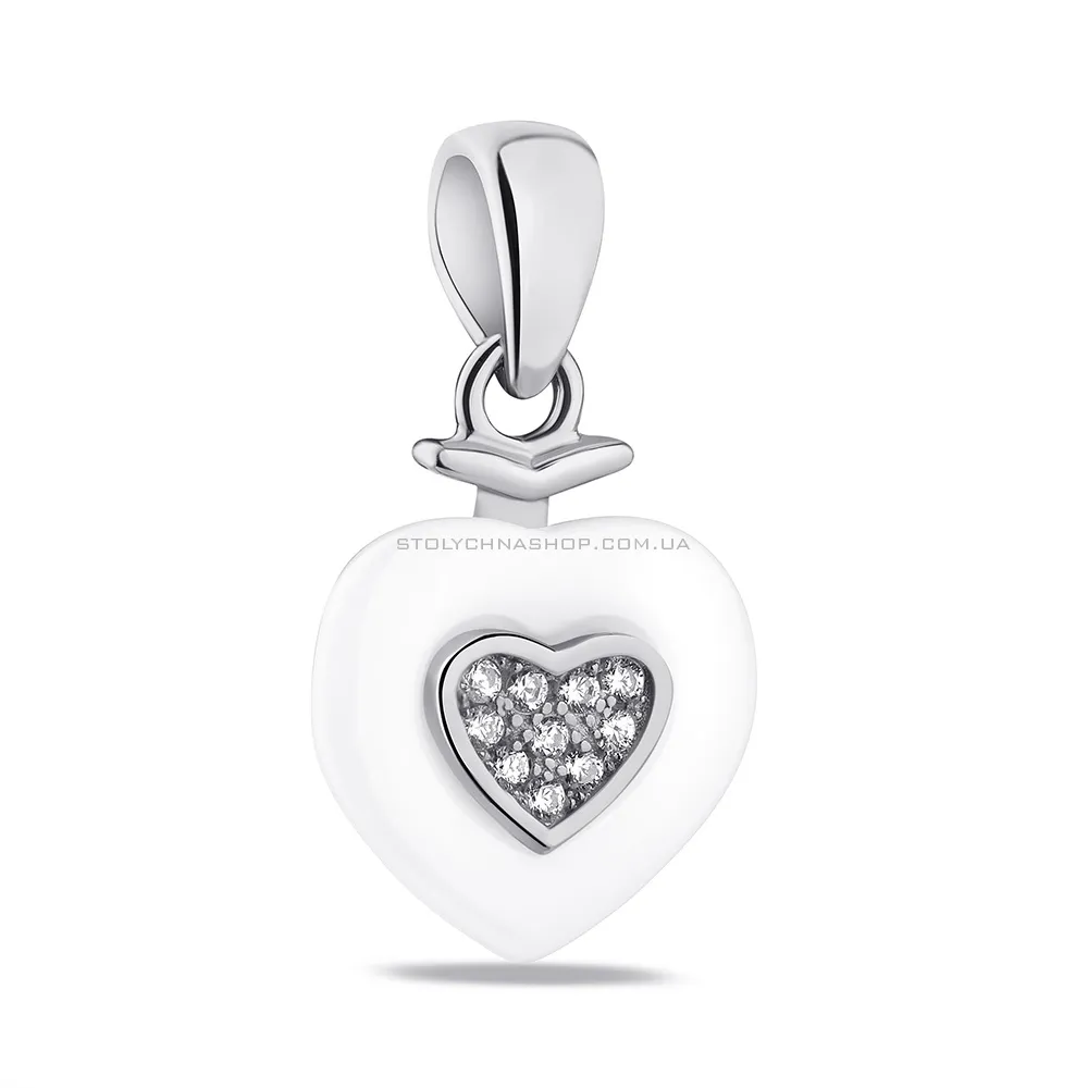 Подвес из серебра и керамики в форме сердца (арт. 7503/3859кмб) - цена