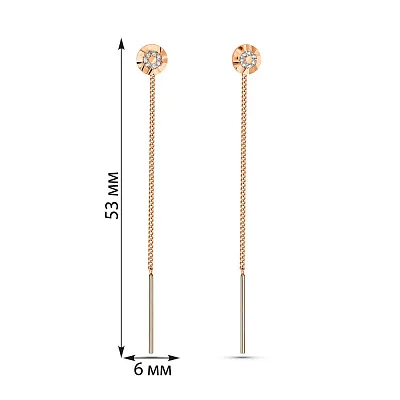 Золотые серьги-протяжки с фианитами (арт. 109318)