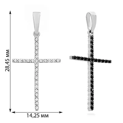 Хрестик двосторонній з білого золота з фіанітами (арт. 440419бч)