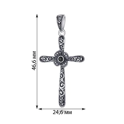 Срібний хрестик з оніксом і марказитами (арт. 7403/2868мрко)