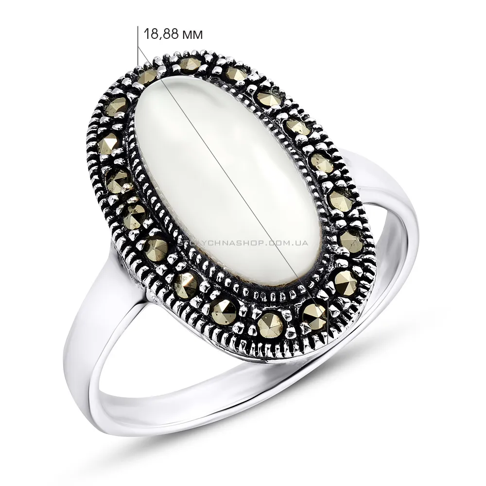 Серебряное кольцо с перламутром и марказитами (арт. 7401/4211мркп) - 2 - цена
