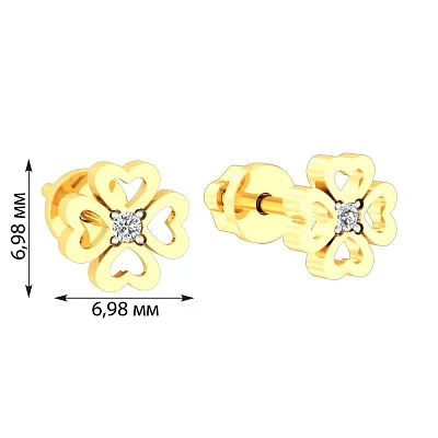 Золотые пусеты в желтом цвете металла с фианитами (арт. 110655ж)