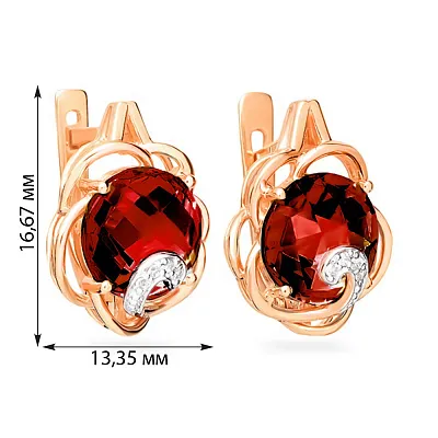 Сережки з червоного золота з кварцом і фіанітами (арт. 110423ПкГ)