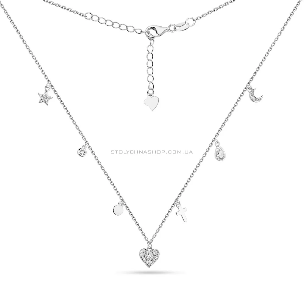 Срібне кольє з підвісками і фіанітами  (арт. 7507/1433) - 2 - цена